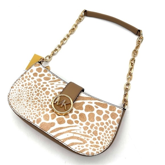 Michael Kors Carmen Small Pouchette Crossbody Bag Camel Multi - Picture 1 of 11